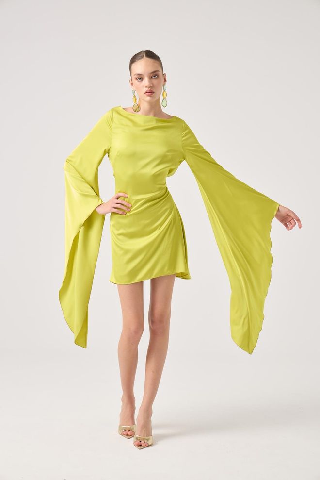 Holly Lolly Vestido Mini Amarelo Elegante Tipo Shift Com Decote De Barco Roupas por atacado Sensual