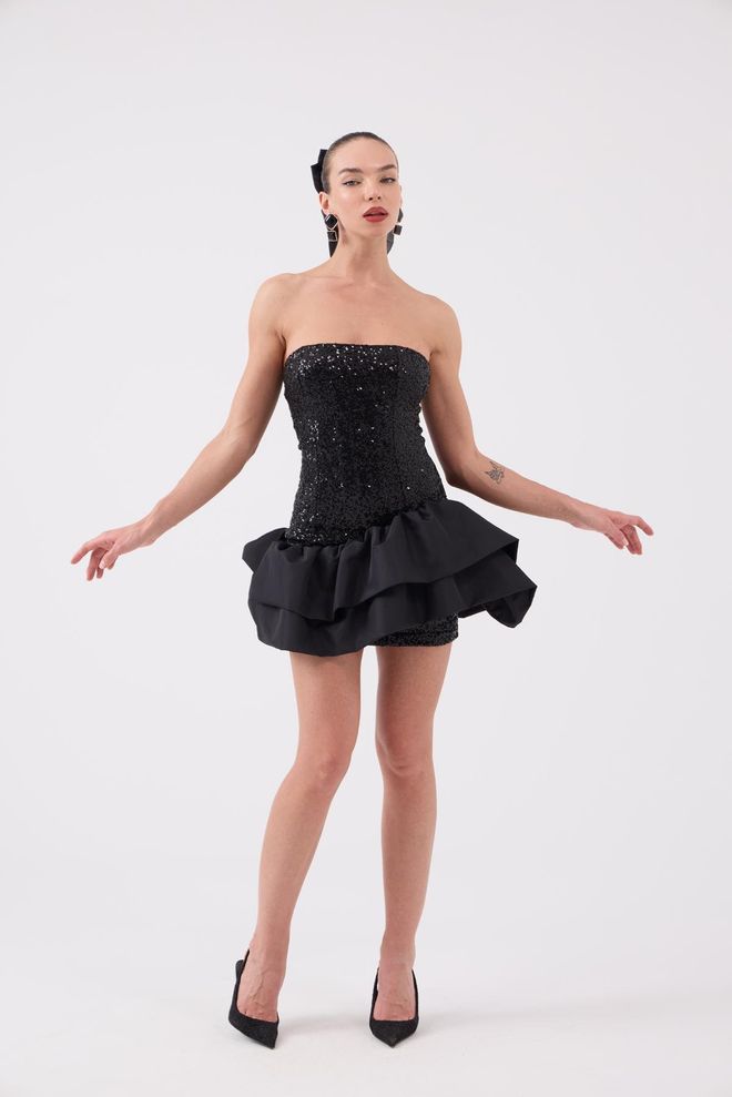 Holly Lolly Crna Seksi Glam Haljina Bandeau Mini Veleprodaja odjeće Sexy