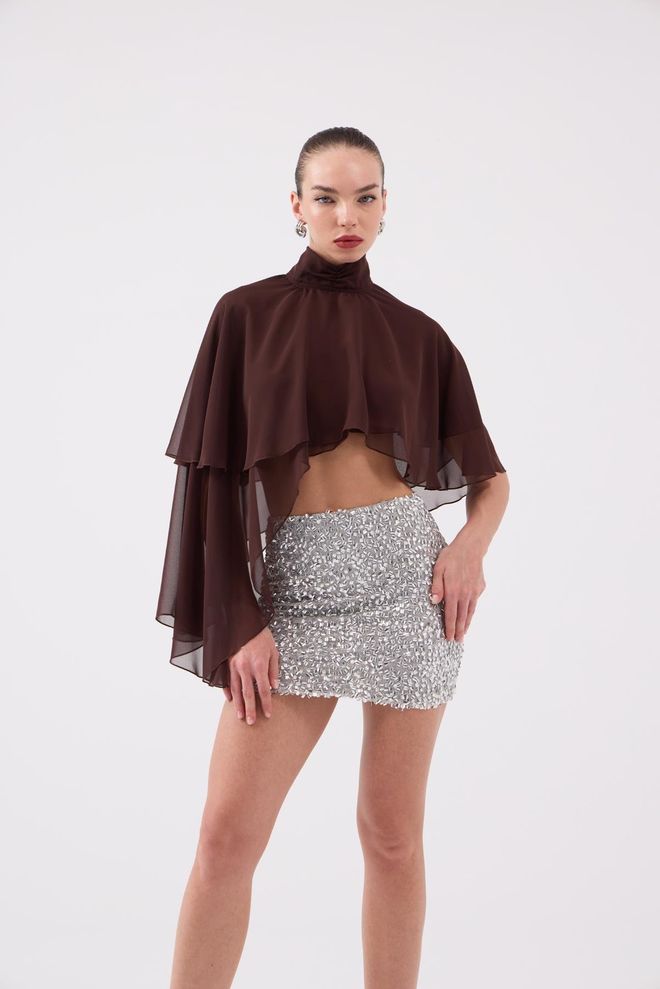 Holly Lolly Gümüş Renkli Payetli Yüksek Bel Mini Bodycon Etek Toptan Giyim Doğum Günü