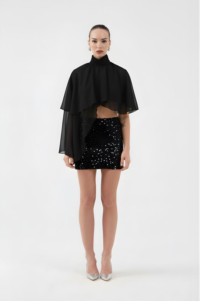 Holly Lolly Siyah Mini Bodycon Payetli Etek Toptan Giyim Resmi