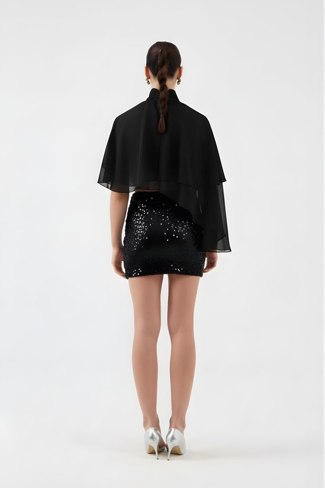 Holly Lolly Siyah Mini Bodycon Payetli Etek Toptan Giyim Bahar