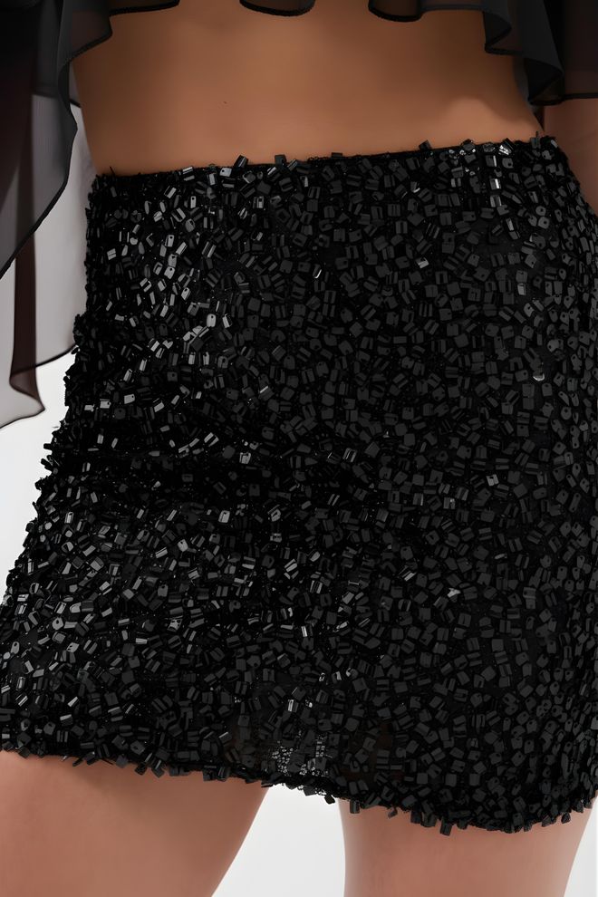 Holly Lolly Siyah Mini Bodycon Payetli Etek Toptan Giyim Doğum Günü