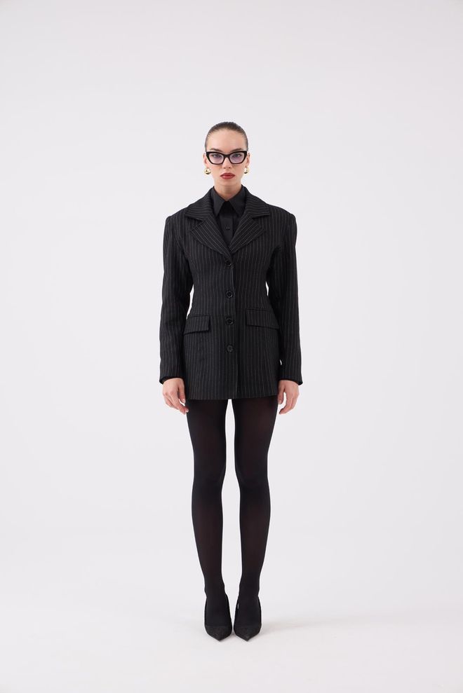 Holly Lolly Crna Prugasta Jednoredna Blejzer Jakna Elegantna Veleprodaja odjeće Posao