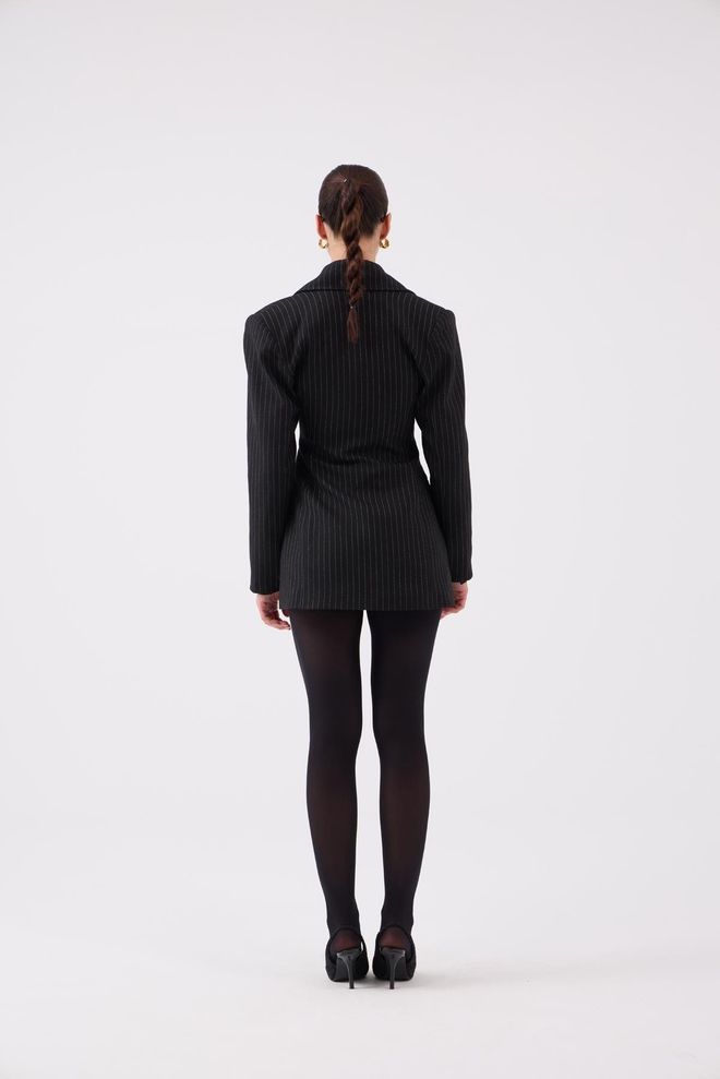 Holly Lolly Crna Prugasta Jednoredna Blejzer Jakna Elegantna Veleprodaja odjeće Sexy