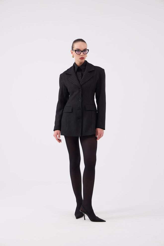 Holly Lolly Jaqueta Blazer Riscada Preta Elegante De Um Só Peito Roupas por atacado Vintage