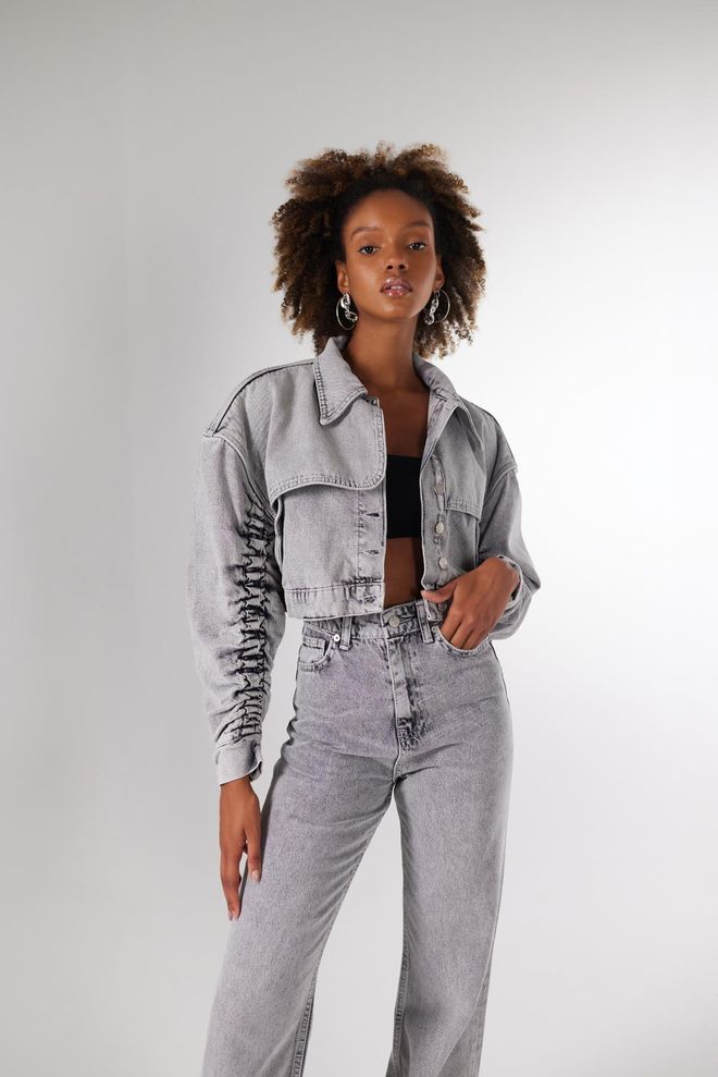Holly Lolly Blouson Camionneur Gris Décontracté Streetwear Vêtements en gros Décontracté