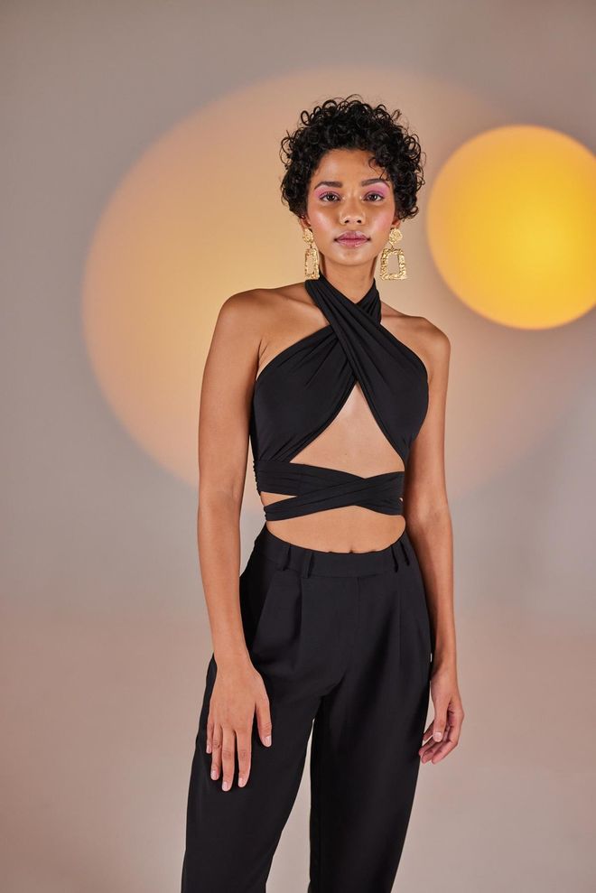 Holly Lolly Црн Секси Елегантан Слим Фит Врат Са Мреном Капа Рукав Цроп Топ Велепродаја одеће Неформалан