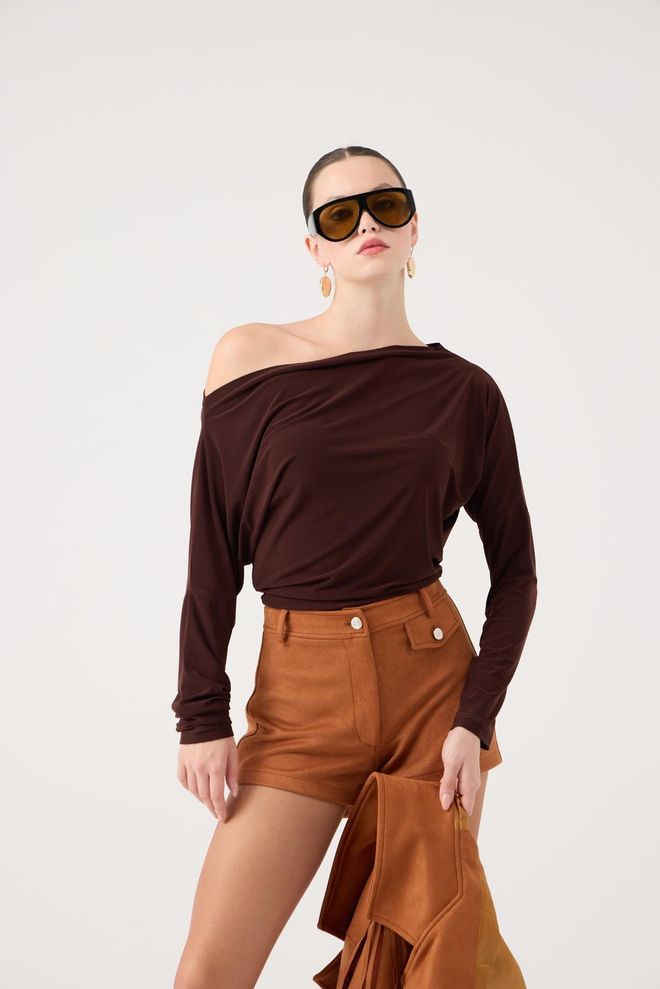 Holly Lolly Rjava Seksi Ležerno Eleganten Bluza Oblačila na debelo Ležerno
