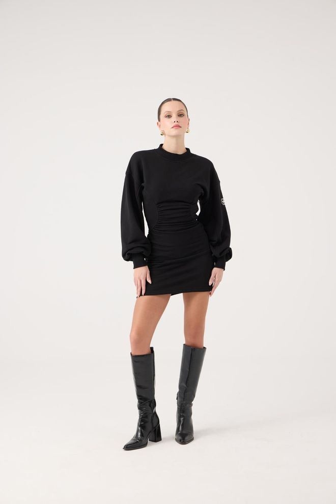 Holly Lolly Black Mini Bodycon Dress With Balloon Sleeves Wholesale Clothing Casual