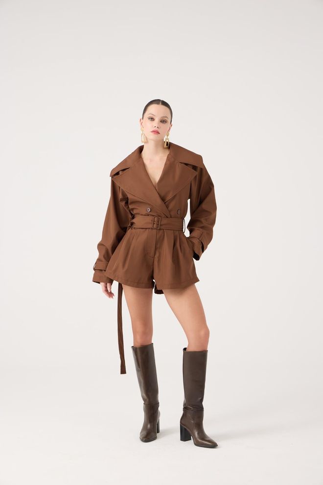 Holly Lolly Combicourt Brun Élégant Avec Encolure Plongeante Vêtements en gros Décontracté