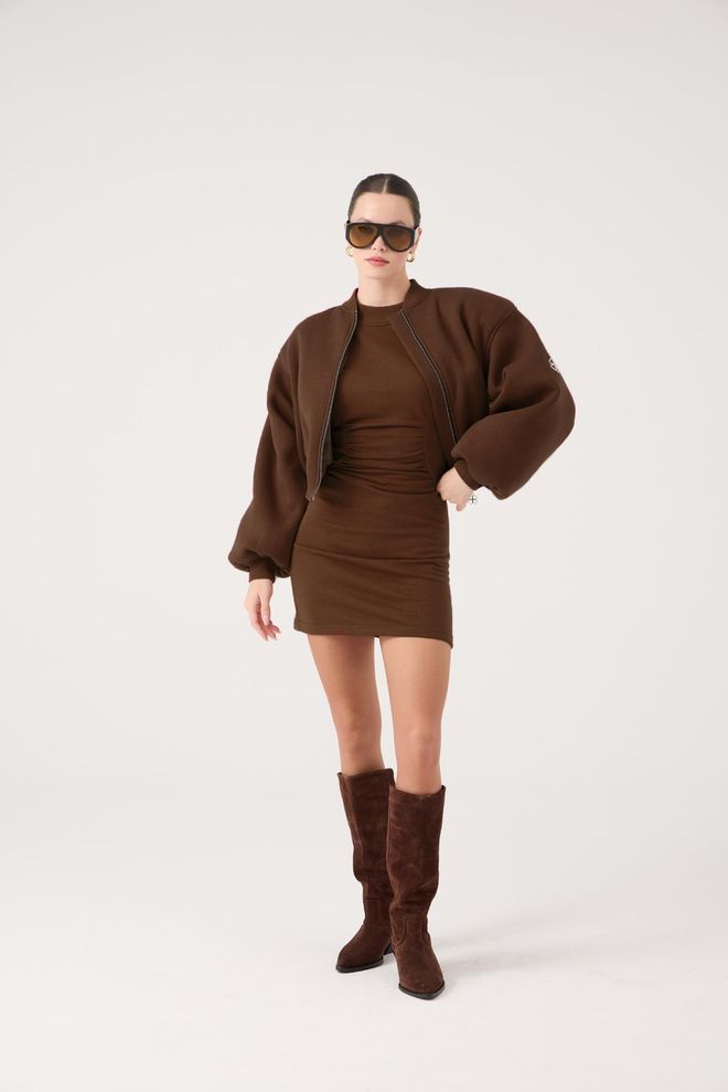 Holly Lolly بني بومبر السترة بسحّاب ملابس بالجملة غير رسمي