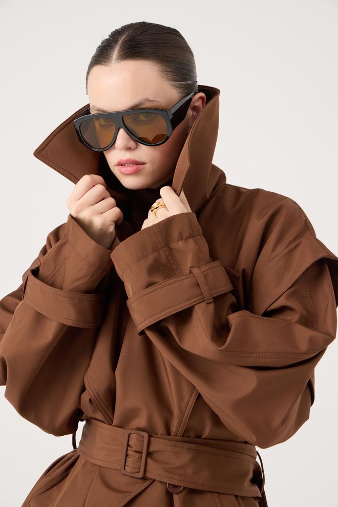 Holly Lolly Gabardina Marrón Elegante Con Cuello Con Muescas Ropa al por mayor 1