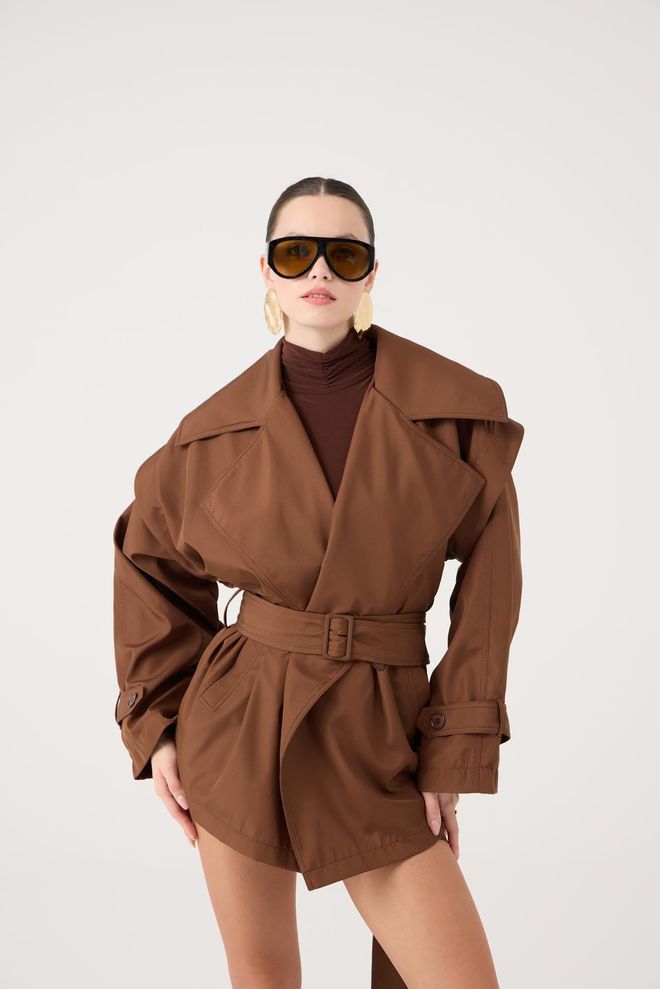 Holly Lolly Gabardina Marrón Elegante Con Cuello Con Muescas Ropa al por mayor Primavera