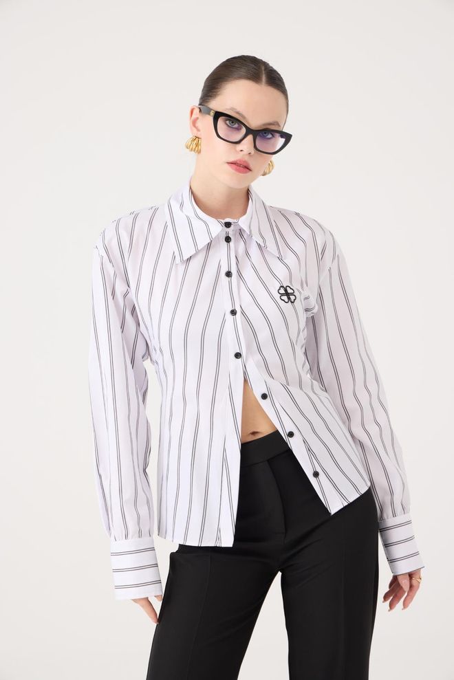 Holly Lolly Белая Формальная Рубашка В Полоску Оптовая продажа одежды Повседневный