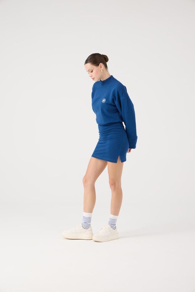 Holly Lolly Mavi Bodycon Mini Elbise Balıkçı Yakalı Toptan Giyim Spor Giyim