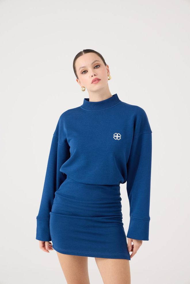 Holly Lolly Mavi Bodycon Mini Elbise Balıkçı Yakalı Toptan Giyim Bahar