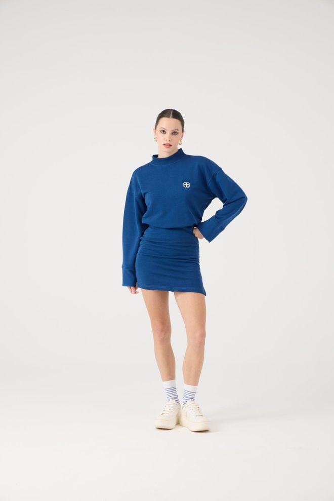 Holly Lolly Mavi Bodycon Mini Elbise Balıkçı Yakalı Toptan Giyim 1