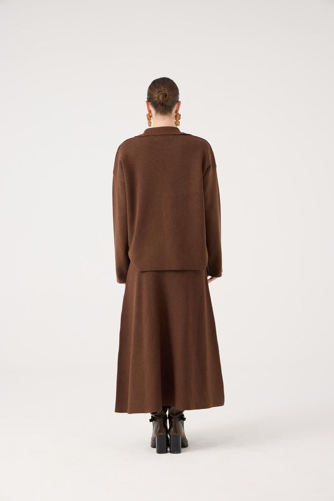 Holly Lolly Saia Castanho Alargada Maxi Cintura Média Só Puxar Roupas por atacado Casual