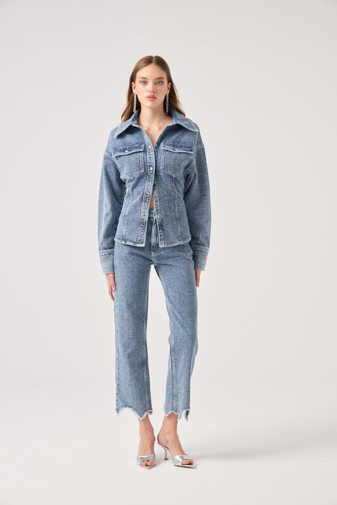 Holly Lolly Calças Mom Azuis Com Cintura Alta E Pernas Cropped Roupas por atacado Casual