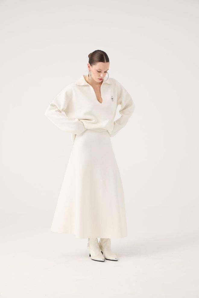 Holly Lolly Branco Formal Casual Alargada Maxi Cintura Média Roupas por atacado 1