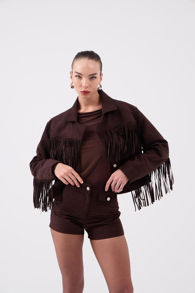 Holly Lolly Bruine Western Casual Jas Overhemd Groothandel Kleding Vintage