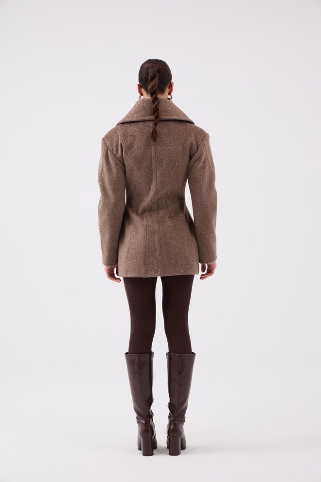 Holly Lolly Kahverengi Zarif Tek Düğmeli Kaban Toptan Giyim Nostaljik