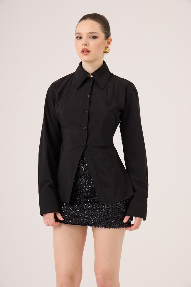 Holly Lolly Black Elegant Formal Fitted Shirt Wholesale Clothing Casual
