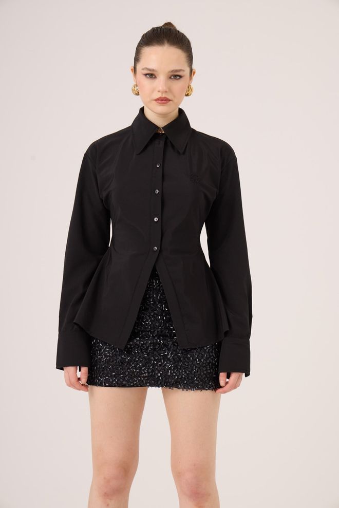 Holly Lolly Black Elegant Formal Fitted Shirt Wholesale Clothing 1