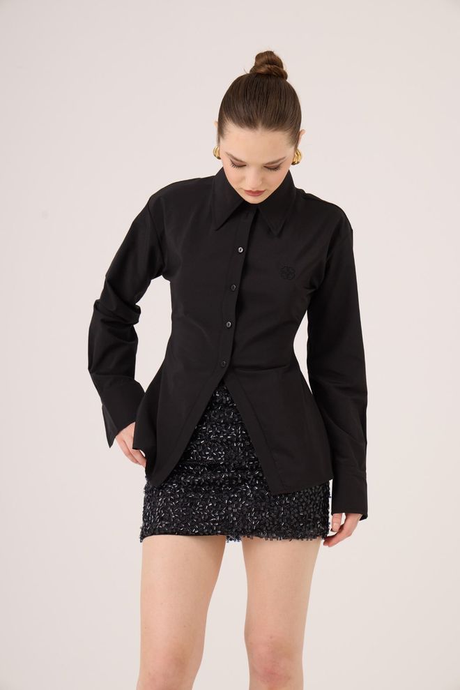 Holly Lolly Black Elegant Formal Fitted Shirt Wholesale Clothing Spring