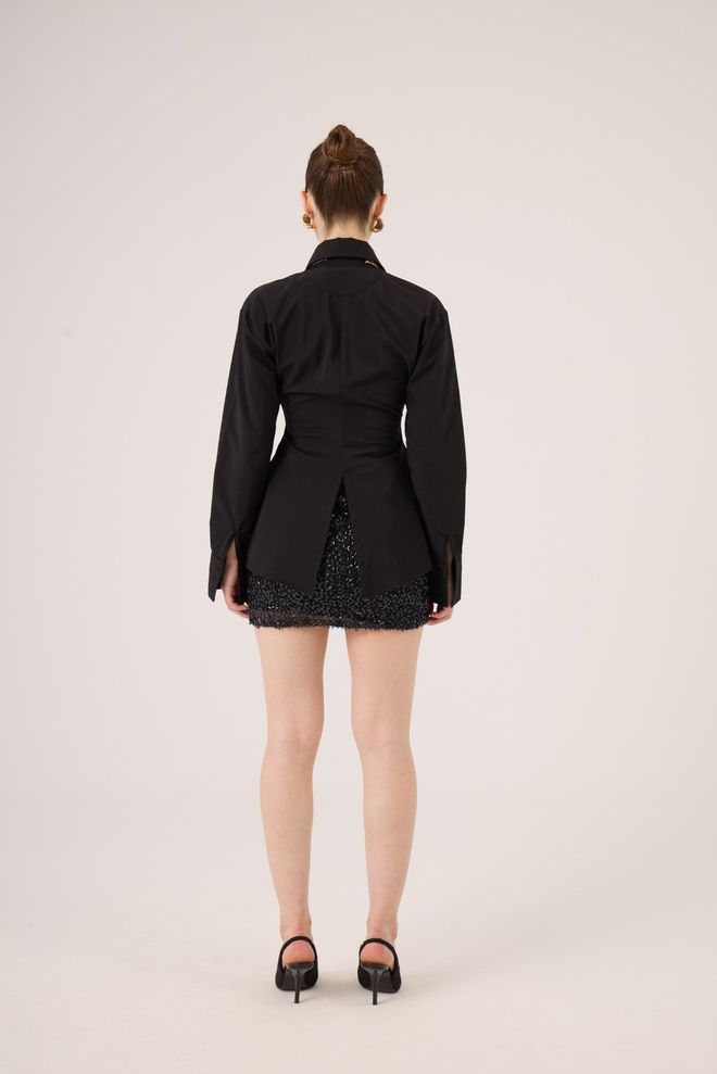 Holly Lolly Black Elegant Formal Fitted Shirt Wholesale Clothing Vintage