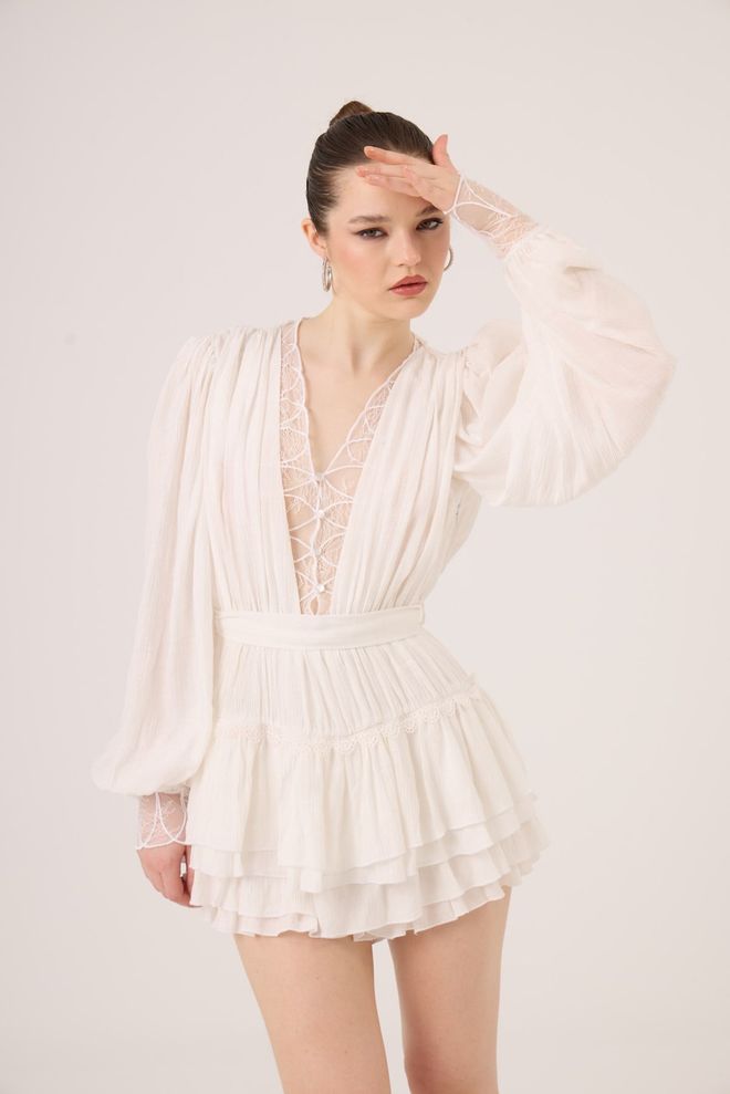 Holly Lolly Бяла Елегантна Вталена Рокля Мини Дрехи на едро Бохо