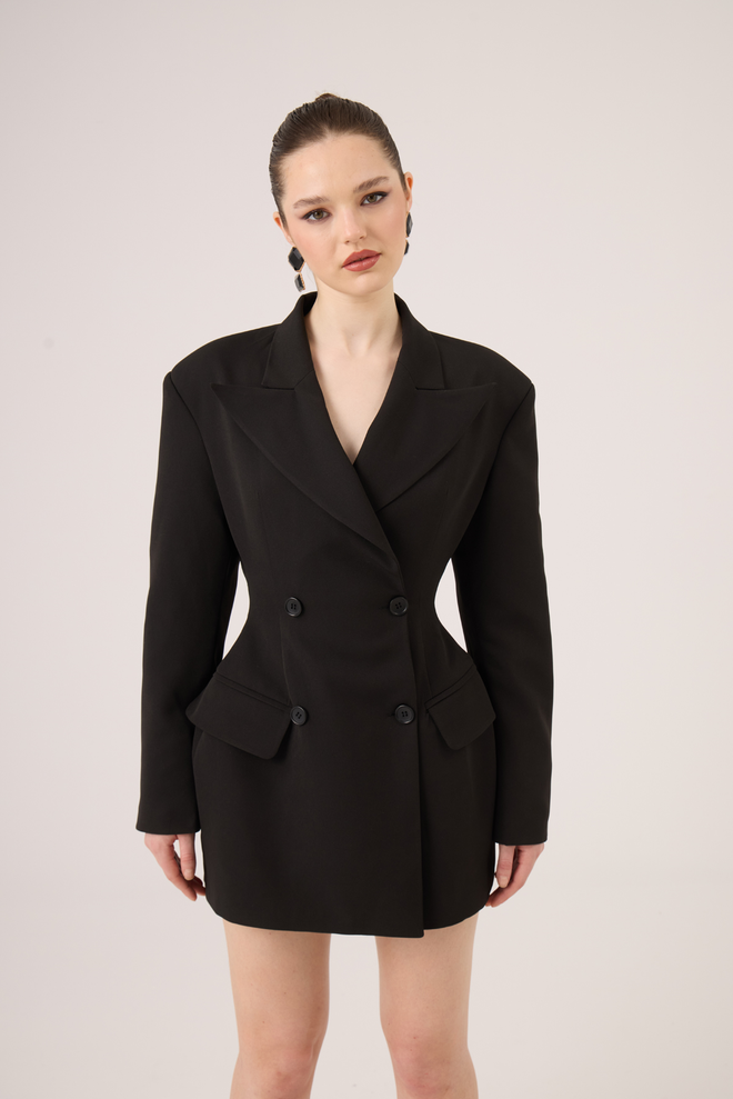 Holly Lolly Black Elegant Double Breasted Blazer Jacket Wholesale Clothing 1