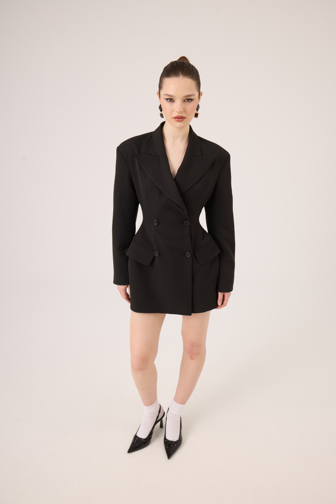 Holly Lolly Black Elegant Double Breasted Blazer Jacket Wholesale Clothing Spring