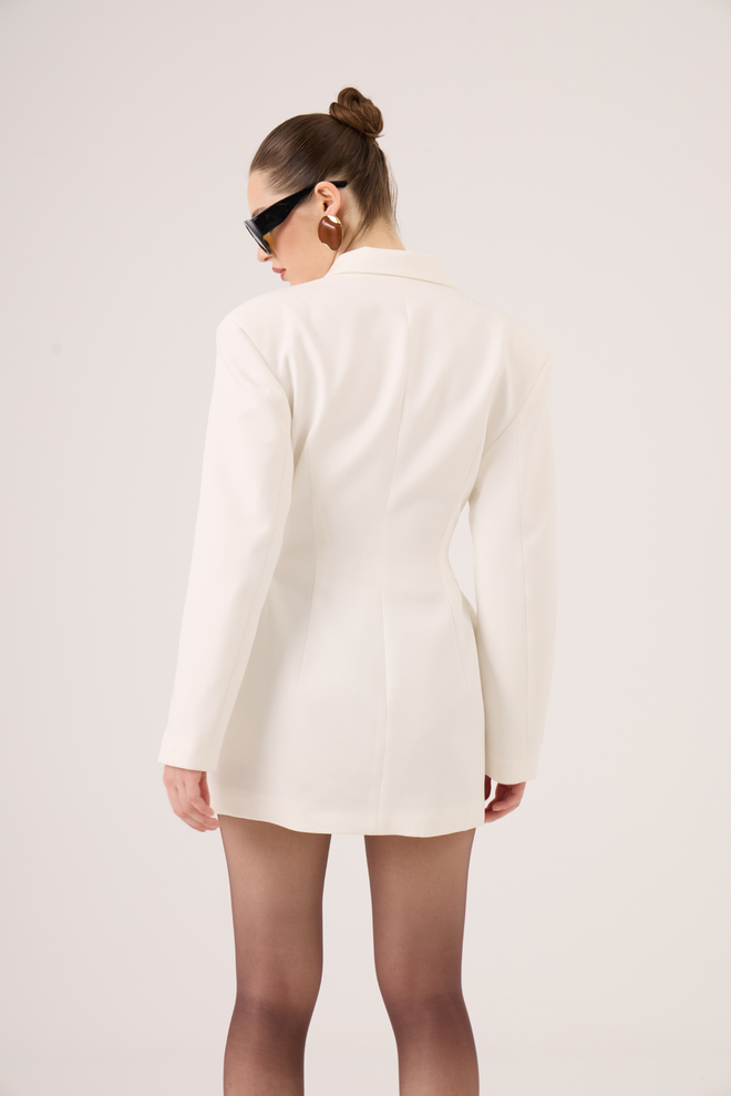 Holly Lolly White Elegant Double Breasted Jacket Wholesale Clothing Formal