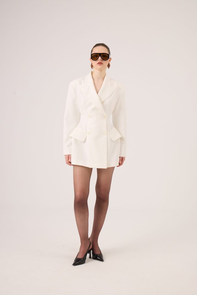 Holly Lolly Balta Eleganti Dvieilių Švarkas Didmeninė prekyba drabužiais Vintažinis