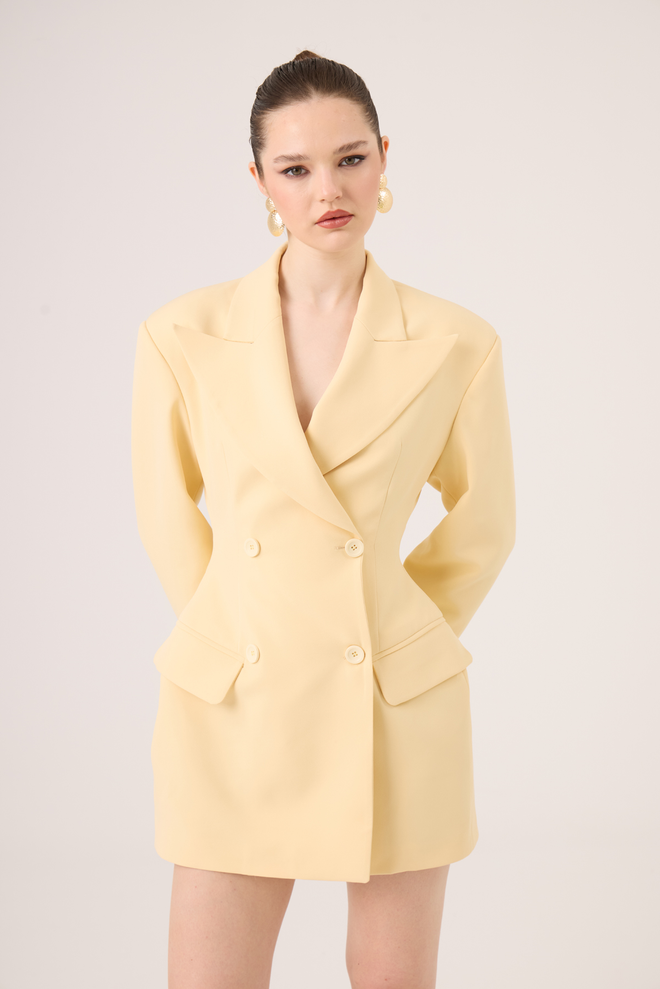 Holly Lolly Beige Double Breasted Blazer Jacket Wholesale Clothing Spring