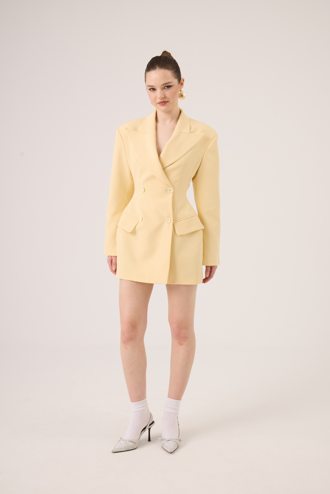 Holly Lolly Beige Double Breasted Blazer Jacket Wholesale Clothing Work