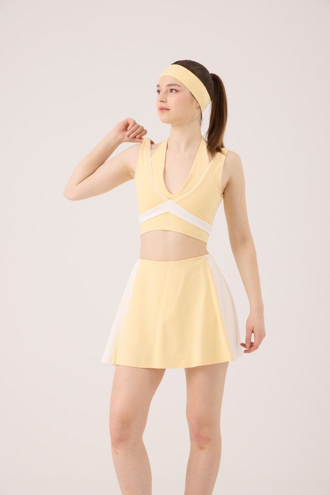 Holly Lolly Yellow Fitted Sport Bustier With V Neck Cap Sleeves Wholesale Clothing 1