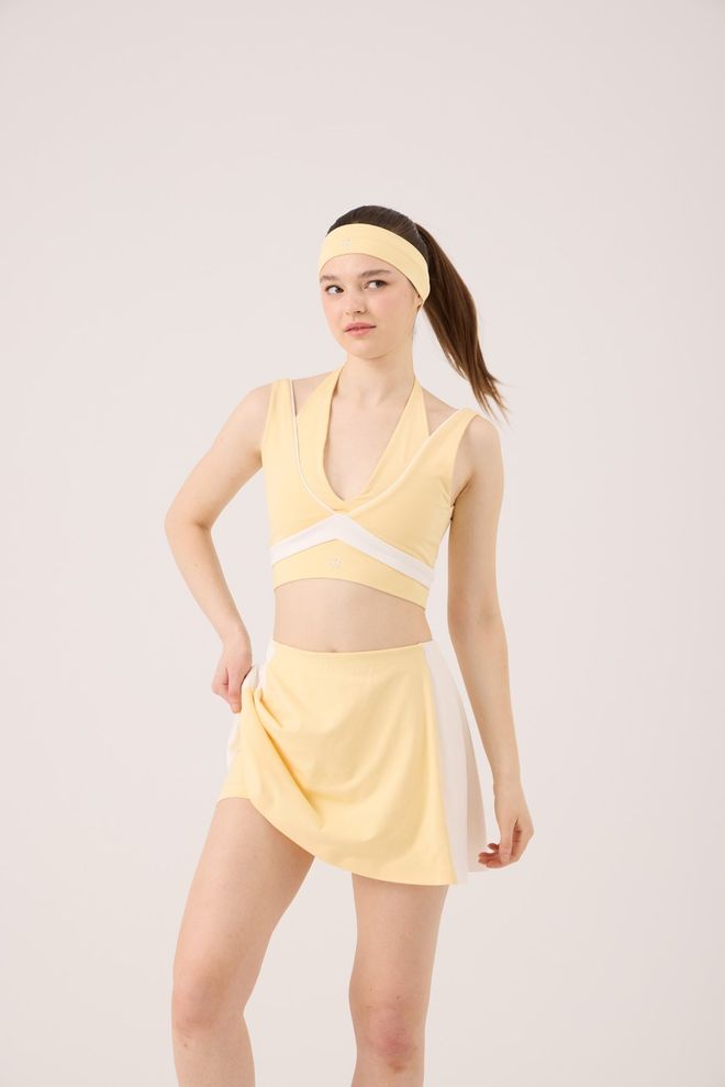 Holly Lolly Yellow Fitted Sport Bustier With V Neck Cap Sleeves Wholesale Clothing Spring