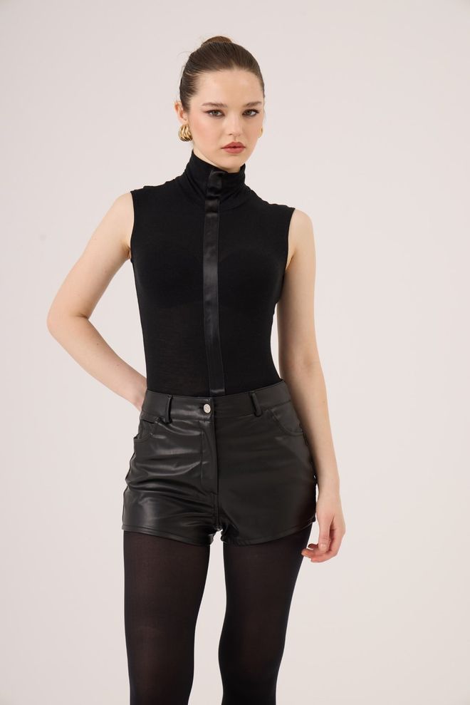 Holly Lolly Black Blouse With High Neck And Cap Sleeves Wholesale Clothing Casual