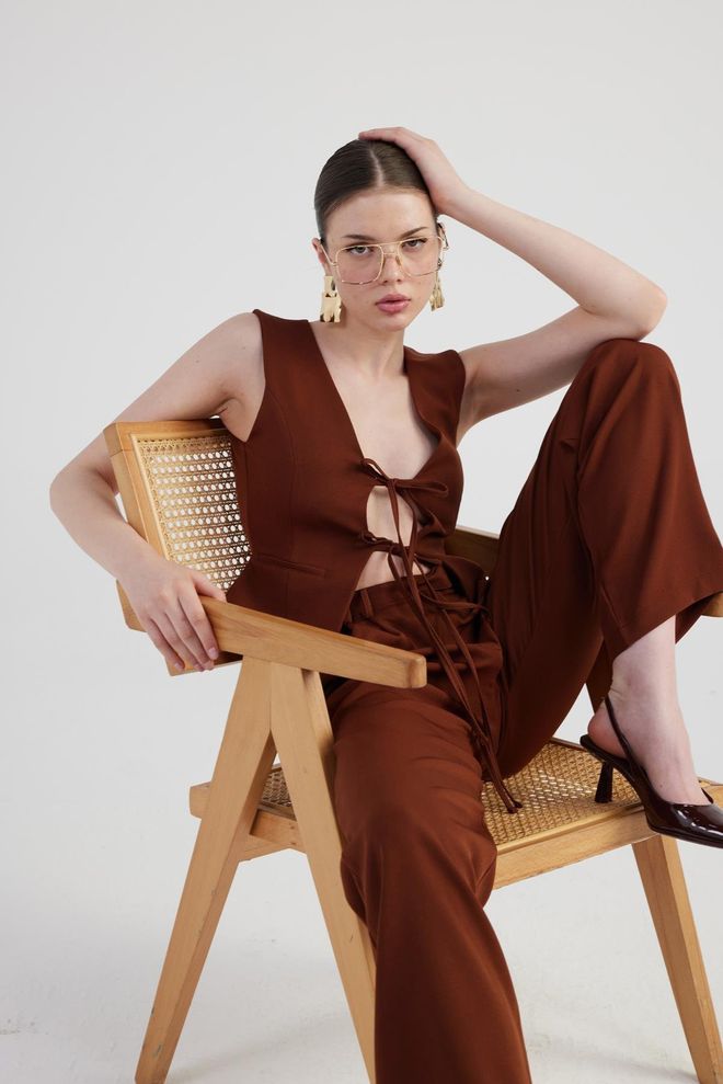 Holly Lolly Pantalon Giselle Marron Vêtements en gros Élégant