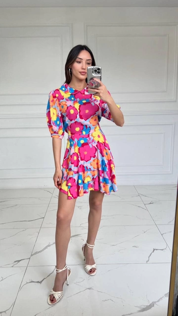 A wholesale clothing model wears  Baby Collar Dress - Multicolor
, Turkish wholesale Dress of Hot Fashion