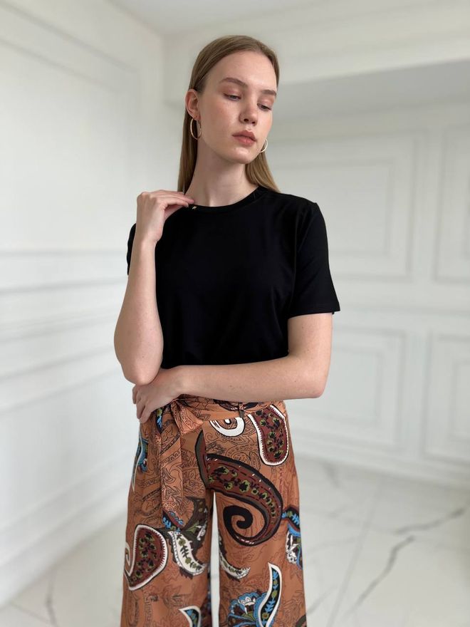 Ilia Patterned Trousers Brown Wholesale Clothing Polyester