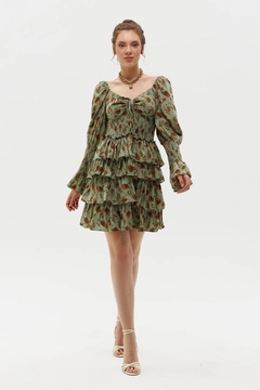 Модел на дрехи на едро носи HOT10012 - Dress - Green, турски едро рокля на Hot Fashion