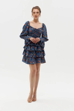 Een kledingmodel uit de groothandel draagt HOT10014 - Dress - Blue, Turkse groothandel Jurk van Hot Fashion