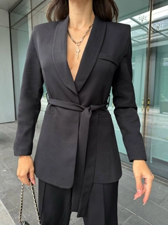 Um modelo de roupas no atacado usa hot10179-shawl-collar-blazer-suit-black, atacado turco Terno de Hot Fashion