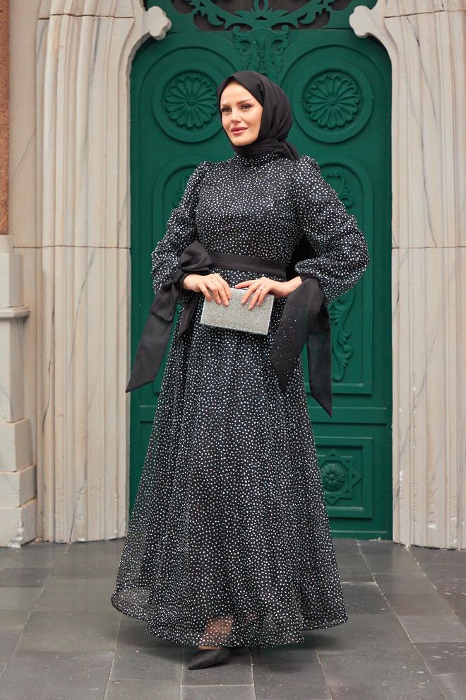 Hulya Keser فستان سهرة كانان أسود ملابس بالجملة محتشم