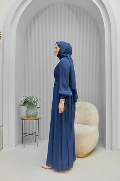 A wholesale clothing model wears hul10589-efil-evening-dress-navy-blue, Turkish wholesale Dress of Hulya Keser