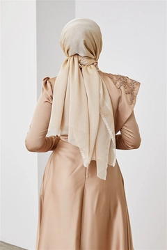 A wholesale clothing model wears hul10639-shawl-gold, Turkish wholesale Shawl of Hulya Keser