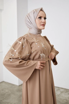A wholesale clothing model wears hul10649-shawl-mink, Turkish wholesale Shawl of Hulya Keser